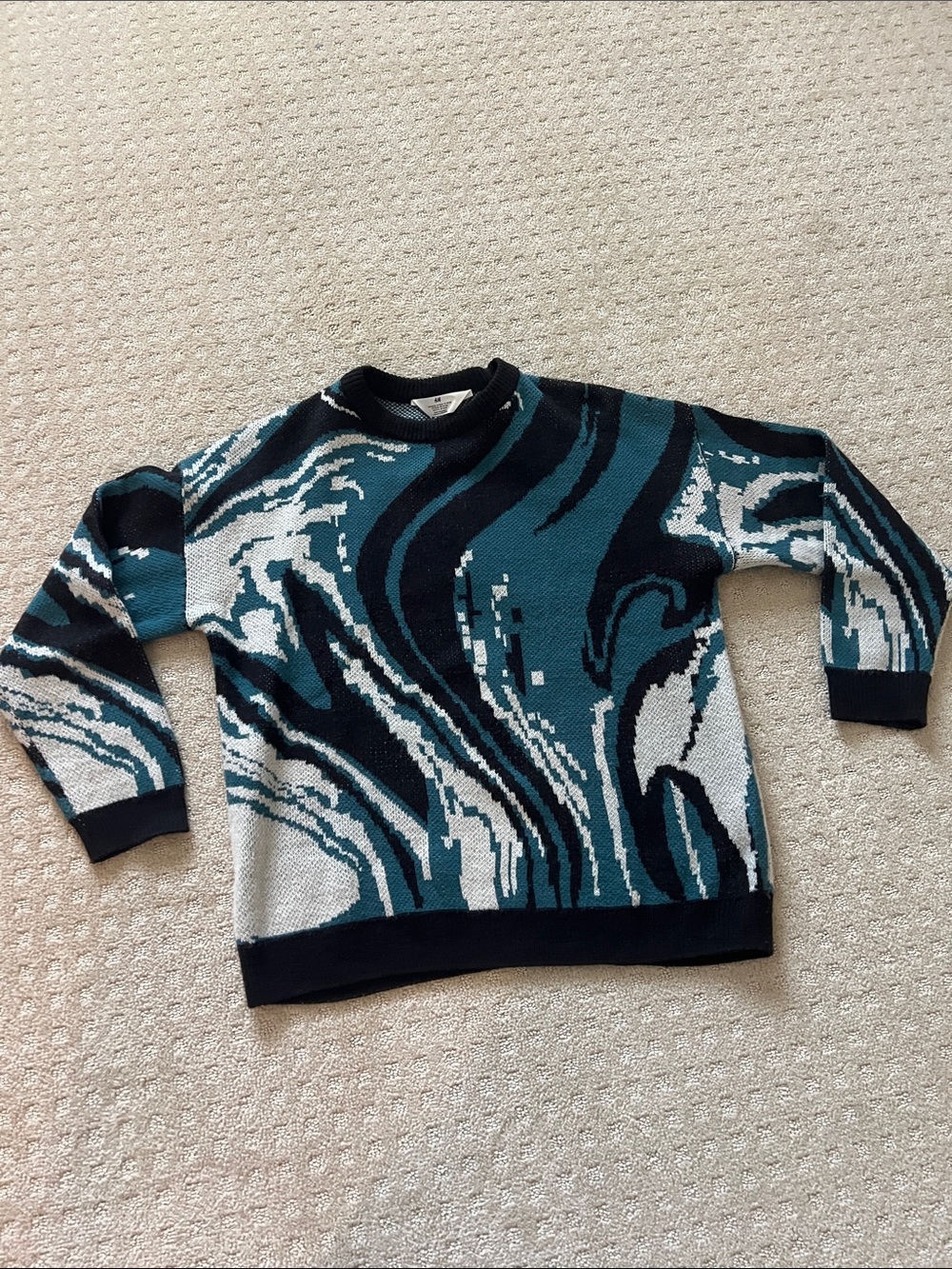 H&M Women's Crewneck Sweater in Teal, Black, and White